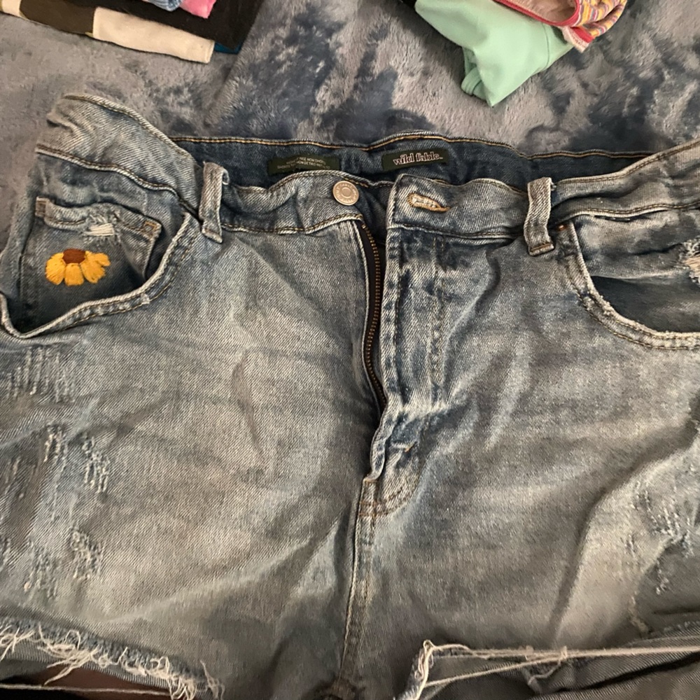 Embroidered denim shorts
